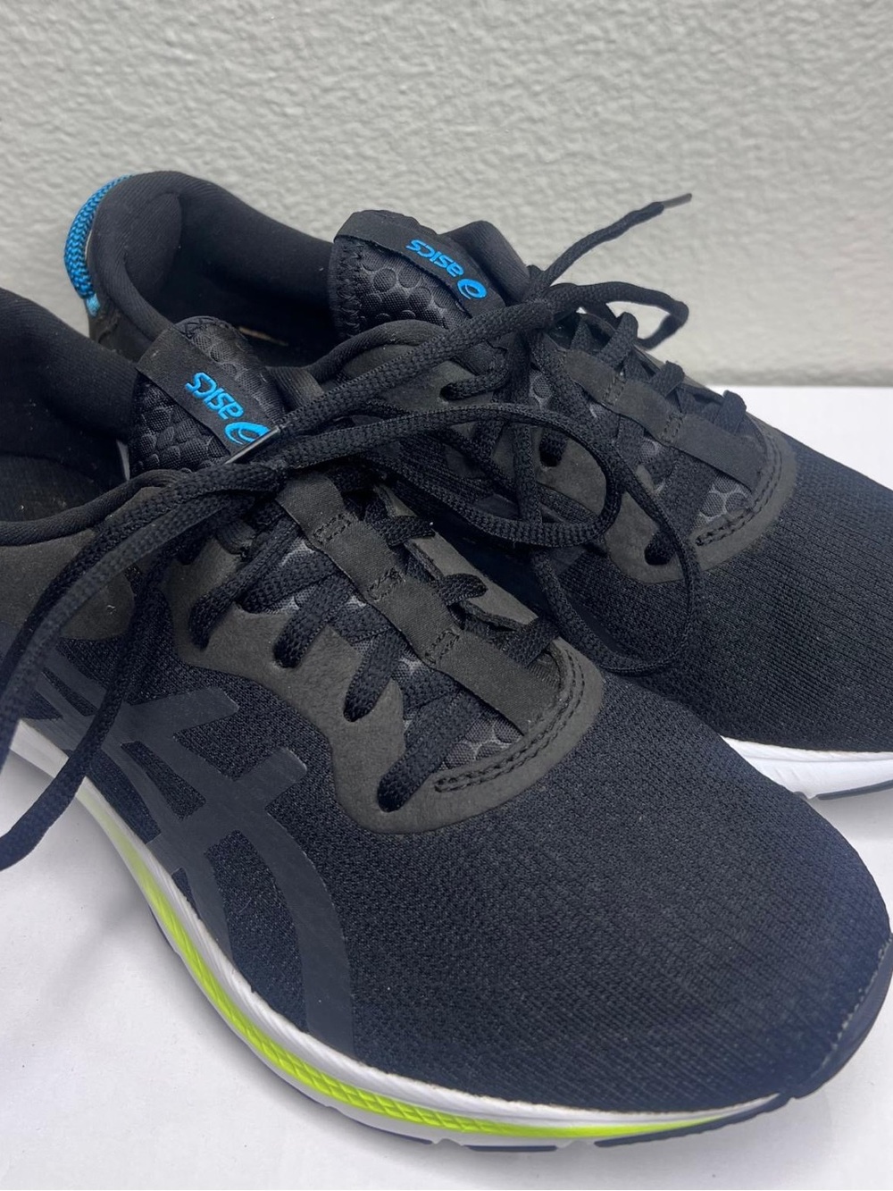 Asics Black Running Shoes with Blue and Lime Accents